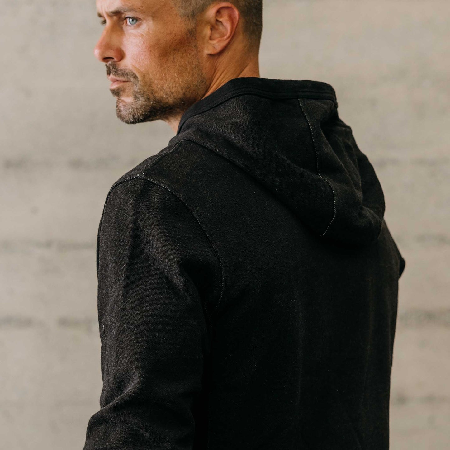 The Apres Hoodie in Black Indigo Terry