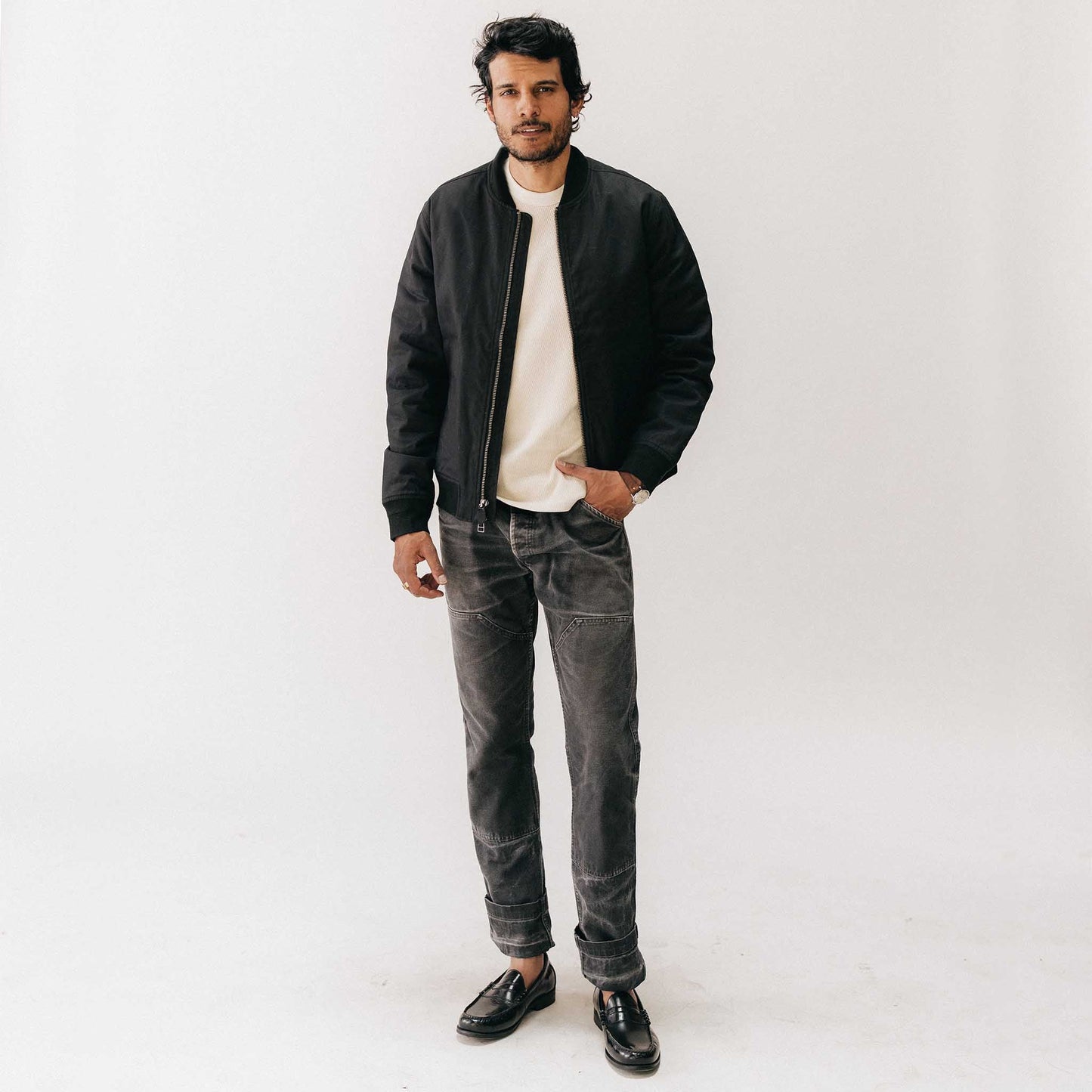 The Insulated Bomber Jacket in Coal Dry Wax