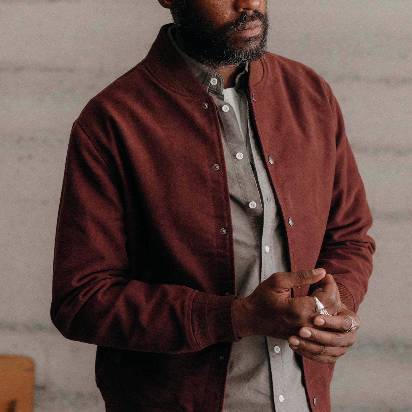 The Campus Jacket in Burgundy Moleskin