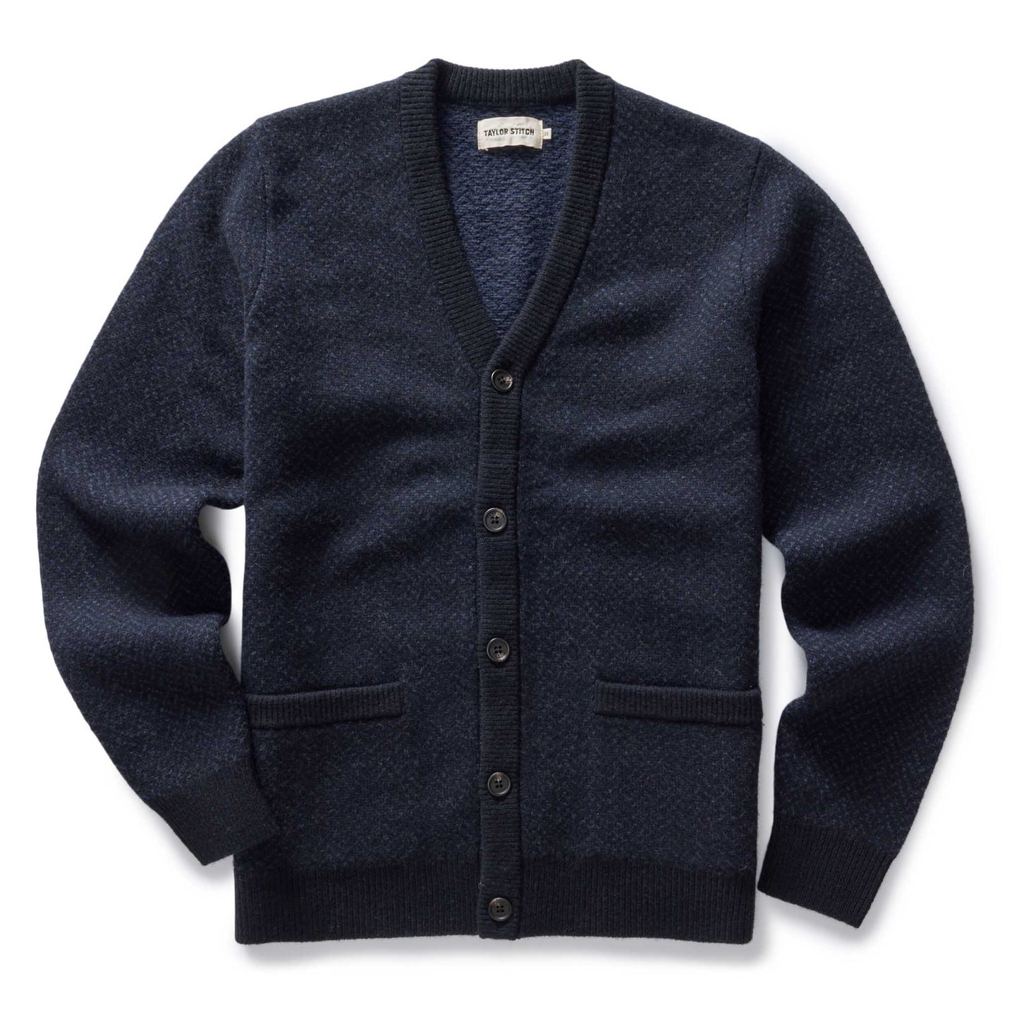 The Eddy Cardigan in Heather Marine Herringbone