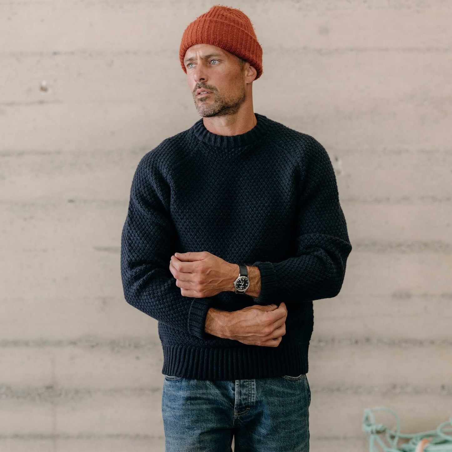 The Fisherman Sweater in Dark Navy Merino