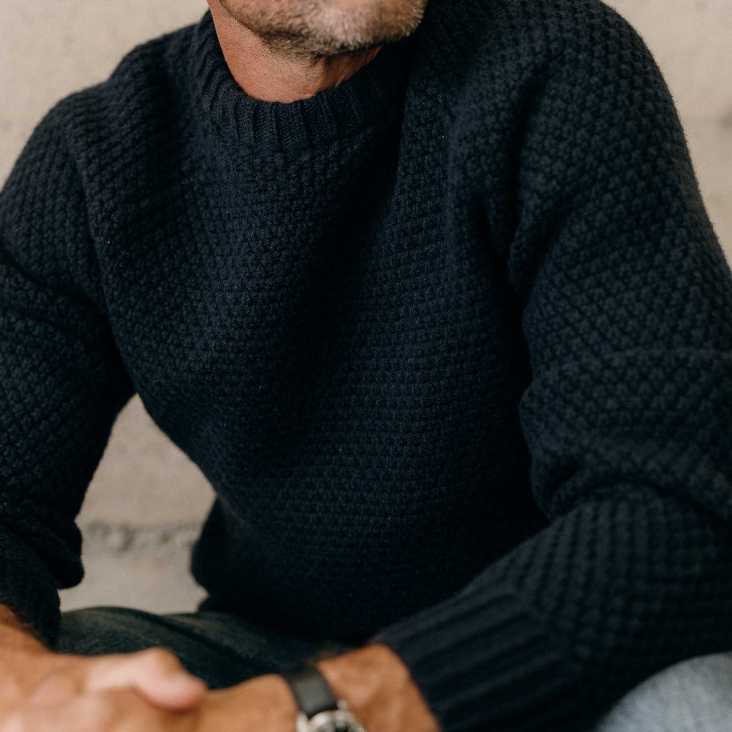 The Fisherman Sweater in Dark Navy Merino