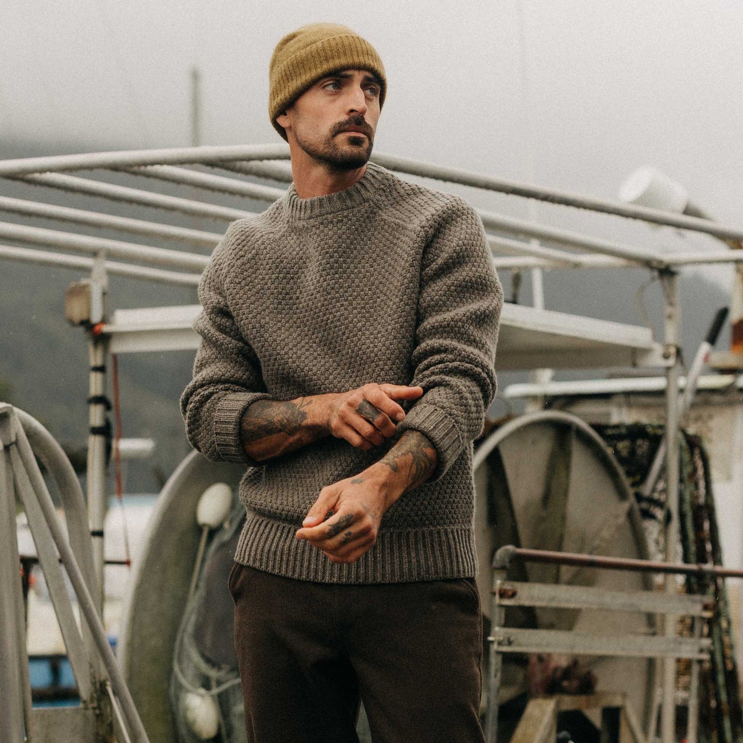 The Fisherman Sweater in Taupe Merino