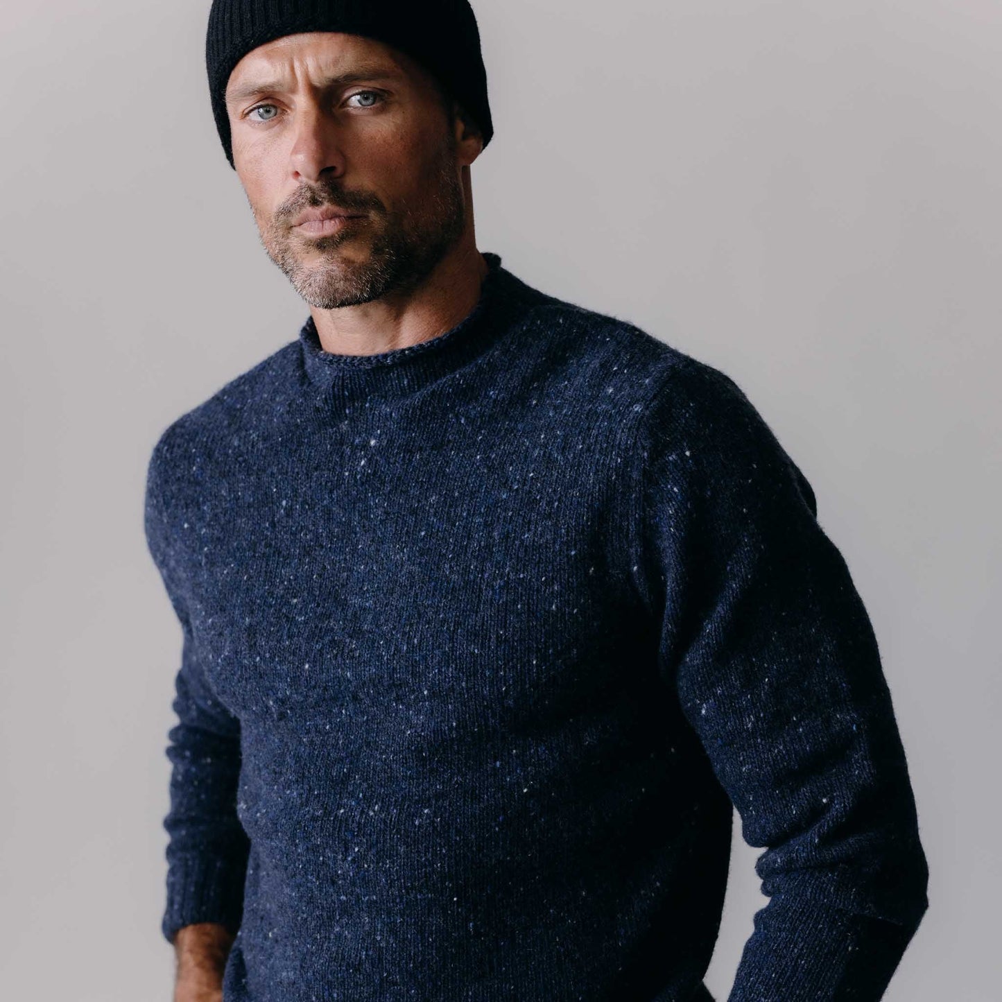 The Seafarer Sweater in Atlantic Blue Donegal