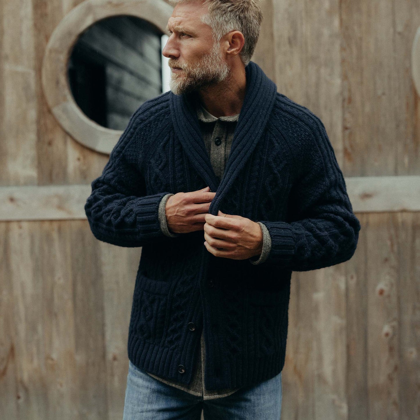 The Cascade Shawl Cardigan in Heather Marine