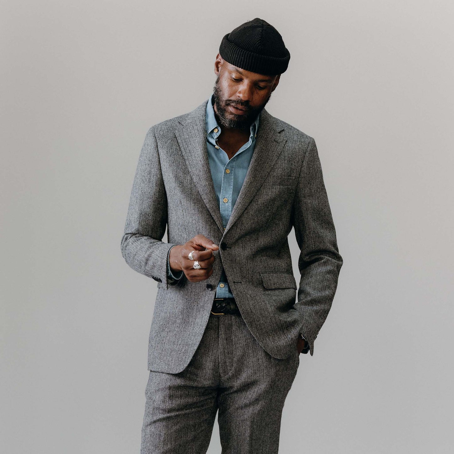 The Stevens Sportcoat in Slate Herringbone Wool